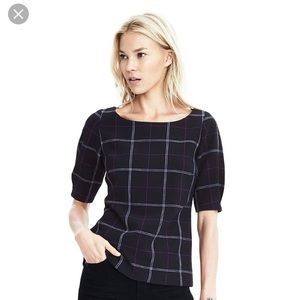 Banana Republic Puff Sleeve Plaid top